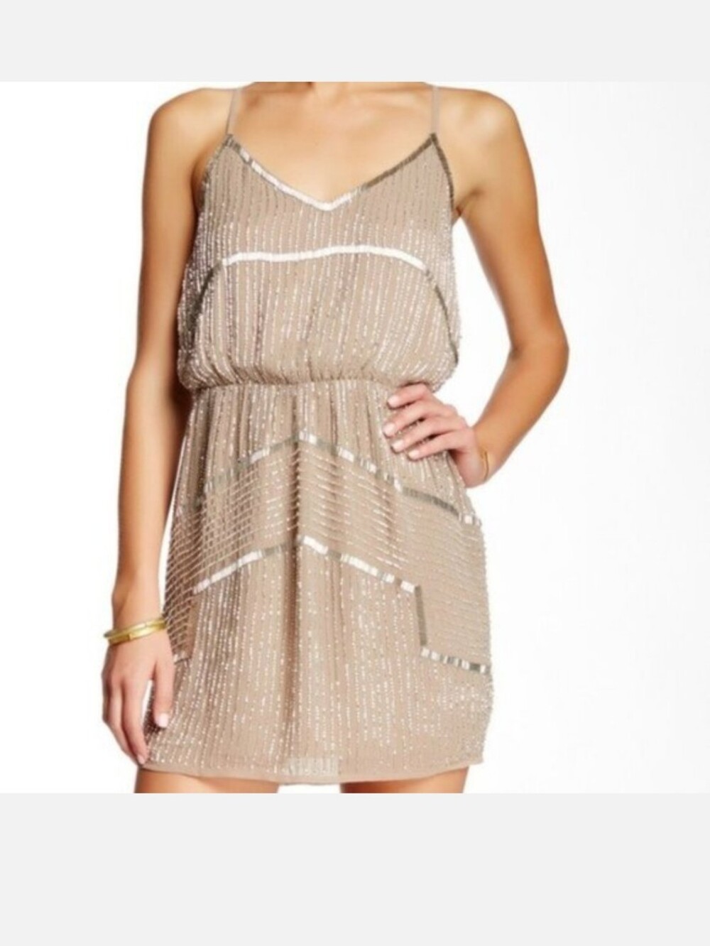 Accuracy a la plage Sequined Nude Dress L